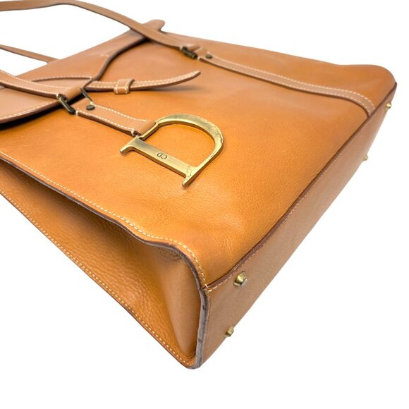 Christian Dior Vintage 2002 Logo Saddle Shoulder Tote Bag Camel Gold [106215] - Picture 7 of 15